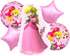 5Pcs Princess Peach Foil Balloons,Mario Theme Birthday Party Decorations Supplie