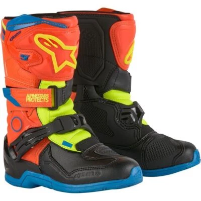 Alpinestars 2026 Tech 3S Kids Motocross Boots Orange Fluo Blue Yellow Fluo Quad - Image 1 of 4