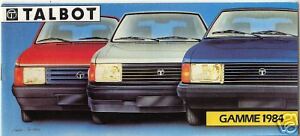 TALBOT : catalogue gamme 1984 ;Samba Rallye et cabriolet , horizon , solara ... 