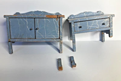 Lot of Two  1930s Strombecker Blue Dollhouse Cabinets for Parts/Repair - Image 1 of 4