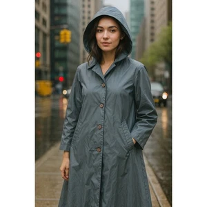 Vtg The Totes Trench Rain Coat Womens Gray Water Repellent Hooded M 10 New Chic - Picture 1 of 15