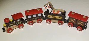 Janod Holzeisenbahn 5 Stück Santa Fe Express Pferd Magnetwagen rotbraun - Bild 1 von 7