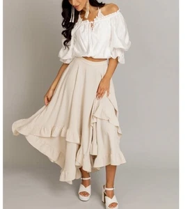 Haut Joyfolie Kerra neuf avec étiquette en blouse boho crème épaules dénudées taille L Large - Photo 1/15