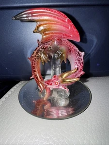 Hand Blown Glass Red and Yellow Dragon Figurine On Mirror Base 3.5" High - Picture 1 of 1