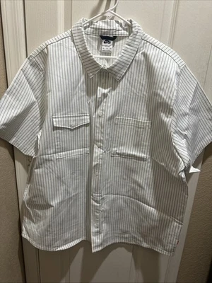 Nike SB Shirt Mens 3XL White Blue Striped Short Sleeve Button Up Dri-FIT - Image 1 of 4