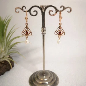 Granat Perle Ohrringe Jugendstil Trachten Retro Sterling Silber 925/- Antikstil - Bild 1 von 4