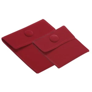 2 Pack 2 Size Jewelry Pouches Velvet with Snap Button for Rings Red - Picture 1 of 7