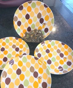 Set Of 4 Rachel Ray Little Hoot 8” Ceramic OWL FALL Salad Plates New Without Box - Picture 1 of 10