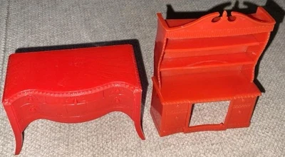 Vtg Red Mid-Century Modern Doll House Renwal Buffet & China Hutch See Pics - Image 1 of 4