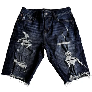 Aeropostale Shorts Men's Youth 28 Black Slim Short Cut Off Distressed Denim - Picture 1 of 11