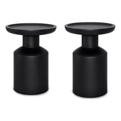 Home Square 2-Piece Wood 16 " Round Boho Wooden Accent Table Set in Black - Image 1 of 4