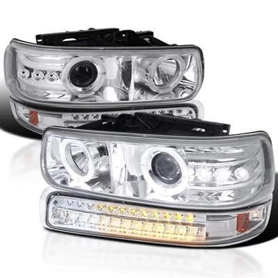 Fits 1999-2002 Chevy Silverado 00-06 Tahoe Projector Headlights+Led Bumper Lamps - Image 1 of 4