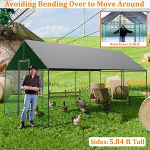Large Walk-in Pet Chicken Run Coop Cage Rabbit Hutch Ferret House w Cover 3x6x3m - Imagen 1 de 33
