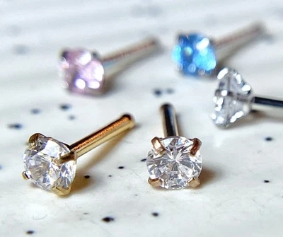 5pcs Prong Set Gem Nose Ring Studs Bones 316L Surgical Steel - choose gem size - Image 1 of 4