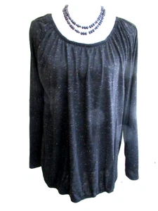 elegantes schwarzes Damen Shirt, Janina, Gr. 48, schwarz mit silber Lurex - Bild 1 von 3