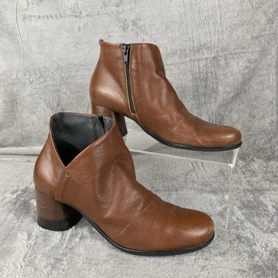 ALL BLACK Boots Women US 7.5 EU38 Brown Leather Made In Italy Heeled Ankle Boots - Image 1 of 4
