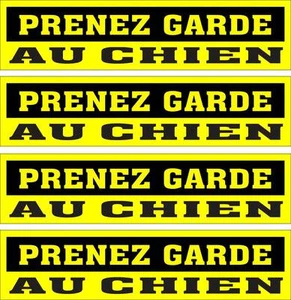 LOT DE 4 AUTOCOLLANTS LUSTRÉ "PRENEZ GARDE AU CHIEN" POUR INTÉRIEUR OU EXTÉRIEUR - Imagen 1 de 1