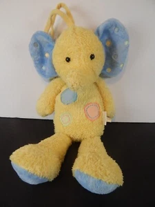 Carters Yellow Blue Spotted Elephant Plush Musical Pull Crib Toy 14" - Picture 1 of 5
