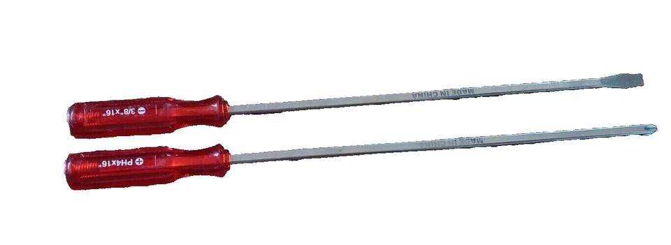 2 PC 16" GO THRU LONG REACH DEMOLITION SCREWDRIVER SET PHILLIPS & SLOTTED - Image 1 of 1