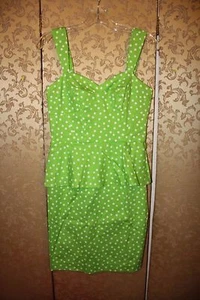 Betsey Johnson NWT Lime Green White Multi-Color Polka Dot Peplum Dress 4 - Picture 1 of 6
