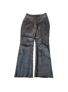 INC Exotic Print Genuine Brown Leather Bootcut Lined Pants Ladies Sz 12 *READ* - Picture 1 of 14