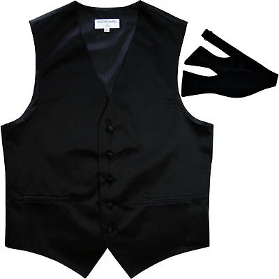 New Men's Formal Vest Tuxedo Waistcoat with free style self-tie Bowtie black - Image 1 of 4