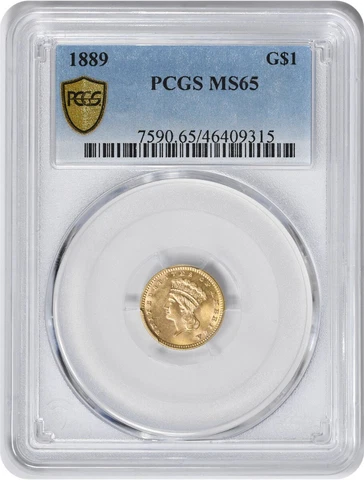 1889 $1 Gold Type 3 MS65 PCGS Cover