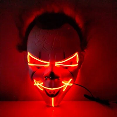 LED Light Up Halloween Mask Scary Clown Face Mask Cosplay Costume Party Prop - Image 1 of 4