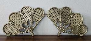 Ventaglio cesto bambù vimini burwood decorazione da appendere a parete. Tonalità oro anni 70. x2. USA VINTAGE - Foto 1 di 9