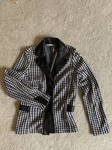 EUC Classiques entier Wool Houndstooth Jacket With Leather Accents Sz M - Picture 1 of 6