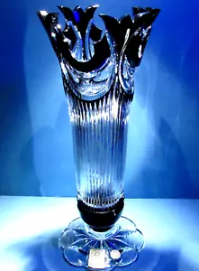 11" CAESAR CRYSTAL Black DIADEM Vase Hand Cut to Clear Overlay Czech Bohemian - Picture 1 of 13