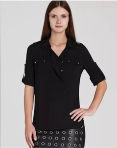 BCBGMaxazia Black Sessilee Drape Long Sleeve Shirt - WQR1Q906 - Size XS - Picture 1 of 12