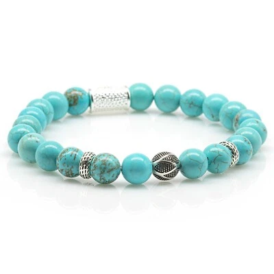 Türkis 925 Sterling Silber Armband Bracelet Perlenarmband Kugel 8mm - Bild 1 von 3
