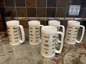 Vtg NOS Thermo-Serv Classic Cars 16 oz Mugs Tumblers 70's Set/5 West Bend - Picture 1 of 5