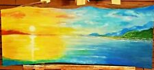 "Tropical Sunset" Original Painting on Timber Slab- De Martino Art