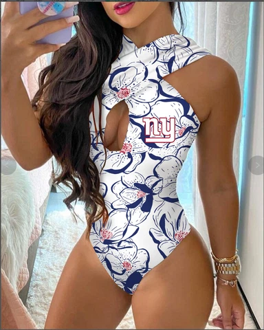 New York Giants Womens One-piece Bikini Criss Cross Cutout Swimwear Sexy Set Cover
