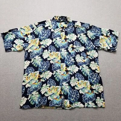 Camisa Robert Stock Para Hombre XL Azul Hawaiana Floral Abotonada Manga Corta Rayón Foto 1 de 4