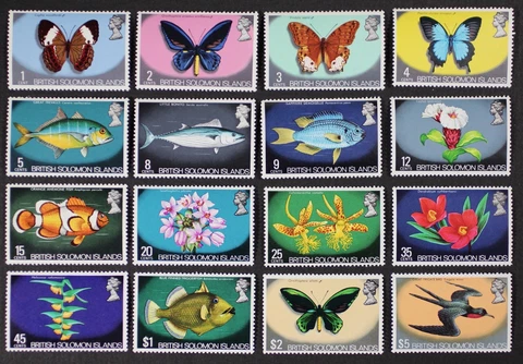 BR. SOLOMON 1972-73 #232-47 Birds, Butterflies, Fish, set of 16 Mint NH (Lot27) Cover