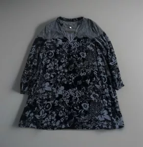 Johnny Was Boho Love Black Velvet Burnout Long Sleeve Tunic Dress Sz M - Picture 1 of 10