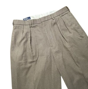 VTG Polo Ralph Lauren Pants Mens Size 34x32 Brown Houndstooth Trousers Pleated - Picture 1 of 10
