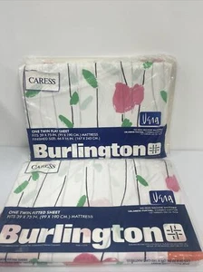 Vintage Vera Burlington Sheet Twin Flat & Fitted Floral Mid Century Modern USA - Picture 1 of 7