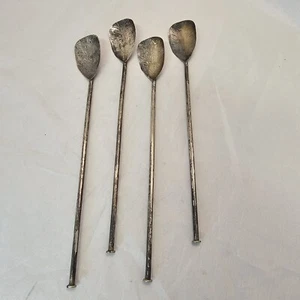 4 Antique Sterling Silver Drink Stir Ice Tea Cocktail Sipper Straw Spoon 52g VTG - Picture 1 of 8