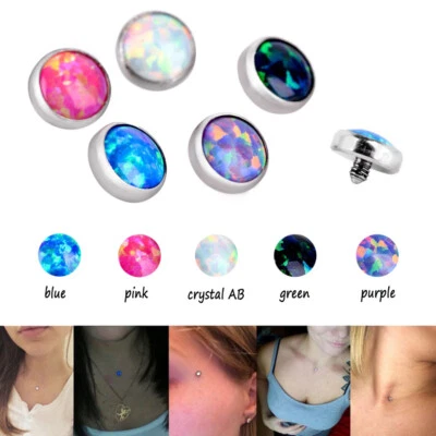 Titanium Piercings Micro Opal Dermal Anchor Top Jewelry Dermal Flat Head Surface - Image 1 of 4