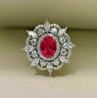 3Ct Oval Cut Lab Created Red Ruby Halo Women's Bridal Ring 14K White Gold Plated