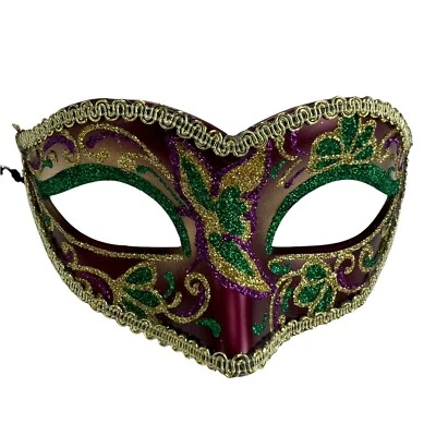 Mardi Gras Purple/Gold/Green Glitter Women Party Mask Masquerade Mask - Image 1 of 4