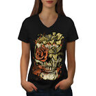 Wellcoda Head Face Rose Goth Womens V-Neck T-shirt, Flower Graphic Design Tee
