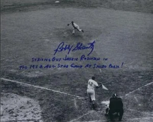 Bobby Shantz Autographed Striking Out Jackie Robinson Inscribed 8 x 10 Photo - Picture 1 of 1