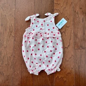 Carters Pink Strawberry Print Romper One Piece Baby 3 month Newborn NWT - Picture 1 of 4
