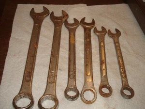 6 Kombi-Schraubenschlüssel gebraucht 13/16", 7/8", 5/8", 9/16" & 11/16" 14 mm - Bild 1 von 4