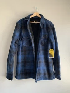 Blue Plaid Fleece Jacket Stanley Men’s L NWT Fleece Lined Button Up - Picture 1 of 8